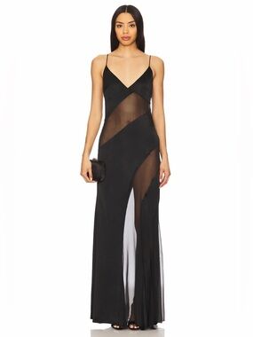 NBD Revolve The Jaden Black Mesh Panel V-Neck Sleeveless Maxi Dress Size XXS